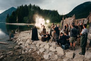 Bild: Foto von laufender Aufnahme des Filmdrehs des Wikingerspots