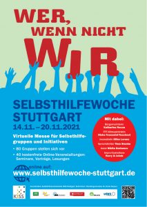 Bild: Plakat zur Selbsthilfewoche, Menschen halten das Wort WIR hoch