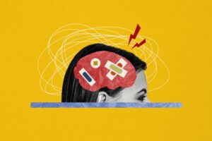 Bild: Collage, Kopf mit gepflasterten Hirn